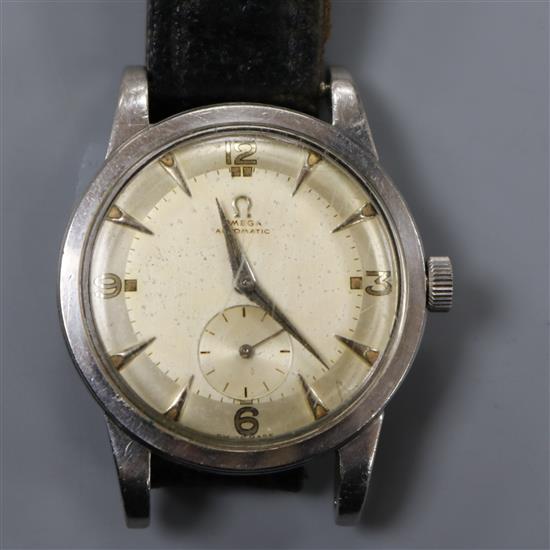 A gentlemans early 1950s stainless steel Omega automatic wrist watch, movement c.332,